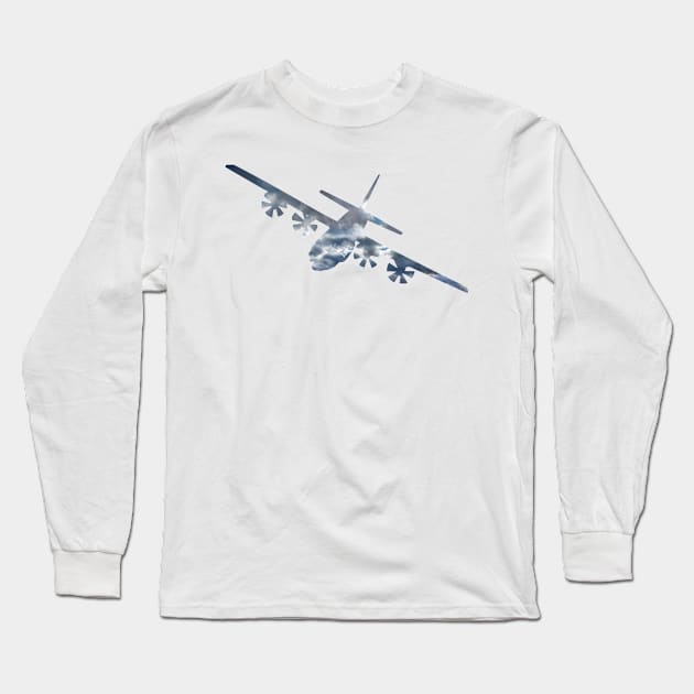 C-130 Dramatic Sky Silhouette Long Sleeve T-Shirt by DSCarts